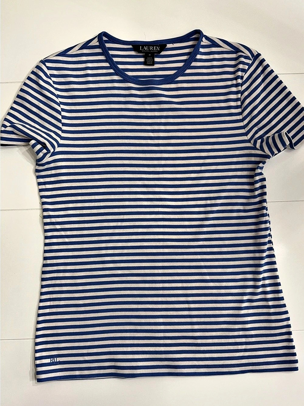 Lauren Ralph Lauren Striped Short-Sleeve Crew Neck T-Shirt Blue & White Small/Me